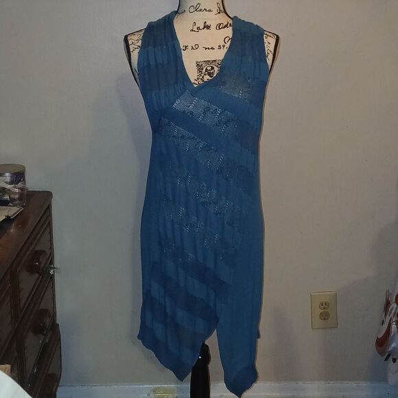 NWT Anthropologie Sparrow Blue Sheer Sleeveless Asymmetrical Dress Medium - Picture 3 of 8